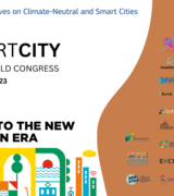 A visual of all the many projects participating in the Smart City expo showing some 30 different logos from initiatives and projects supported by the European Commission