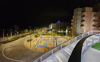 Rimin's Parco del Mare by night, taken from on top of its water treatment plant. 